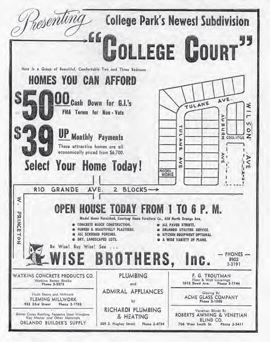 Abe and Zelig Wise used this ad to promote their “completely air conditioned” homes in the early 1960s.